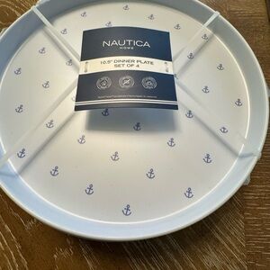 Nautica Home White Dinner Plates with Blue Anchors